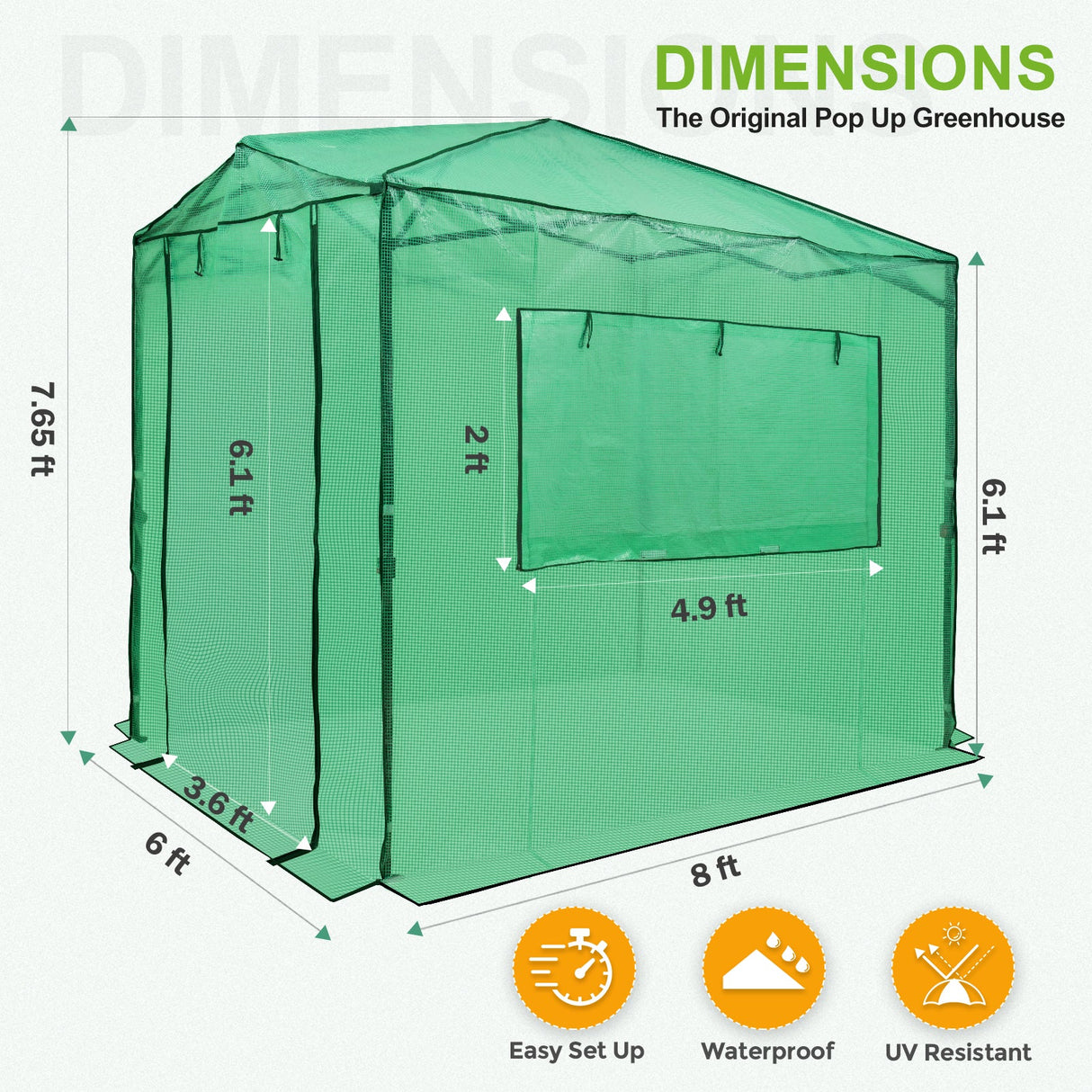 EAGLE PEAK Easy Fast Setup Instan 8x6 Pop Up Walk In Greenhouse - Eagle Peak Canopy and Outdoor Products