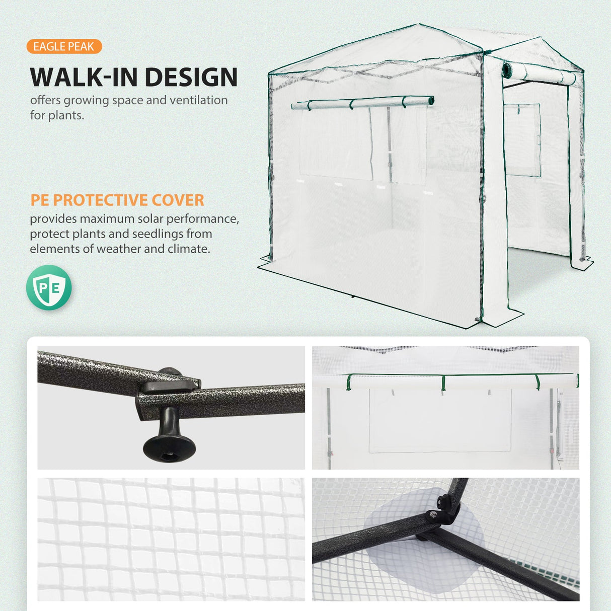 EAGLE PEAK Easy Fast Setup Instan 8x6 Pop Up Walk In Greenhouse - Eagle Peak Canopy and Outdoor Products