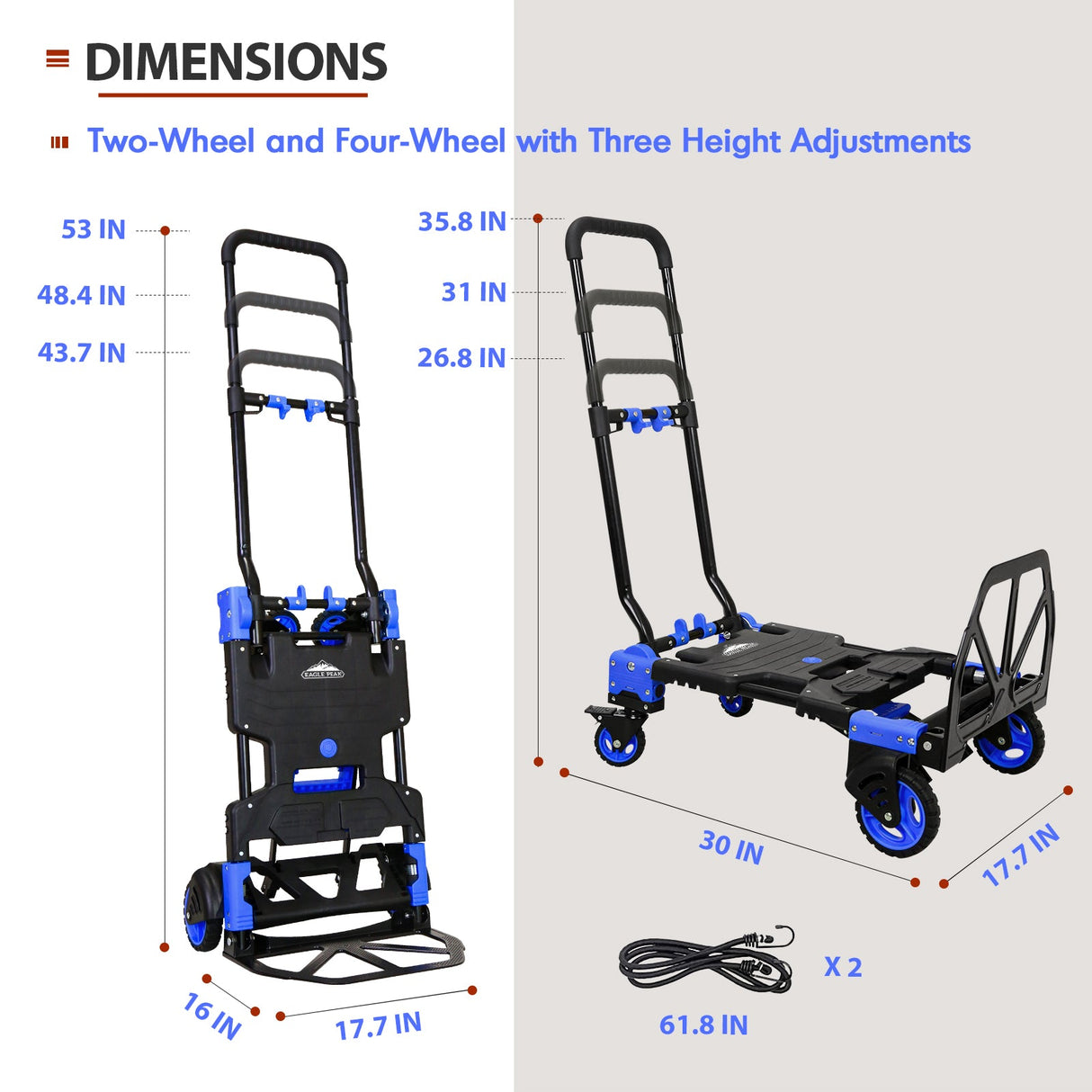 EAGLE PEAK Folding Dolly Cart 330 lb Capacity with Bungee Cords, Portable Heavy Duty Convertible Hand Truck with Retractable Handle, Multi - Position for Luggage/Travel/Move/Transportation - Eagle Peak Canopy and Outdoor Products