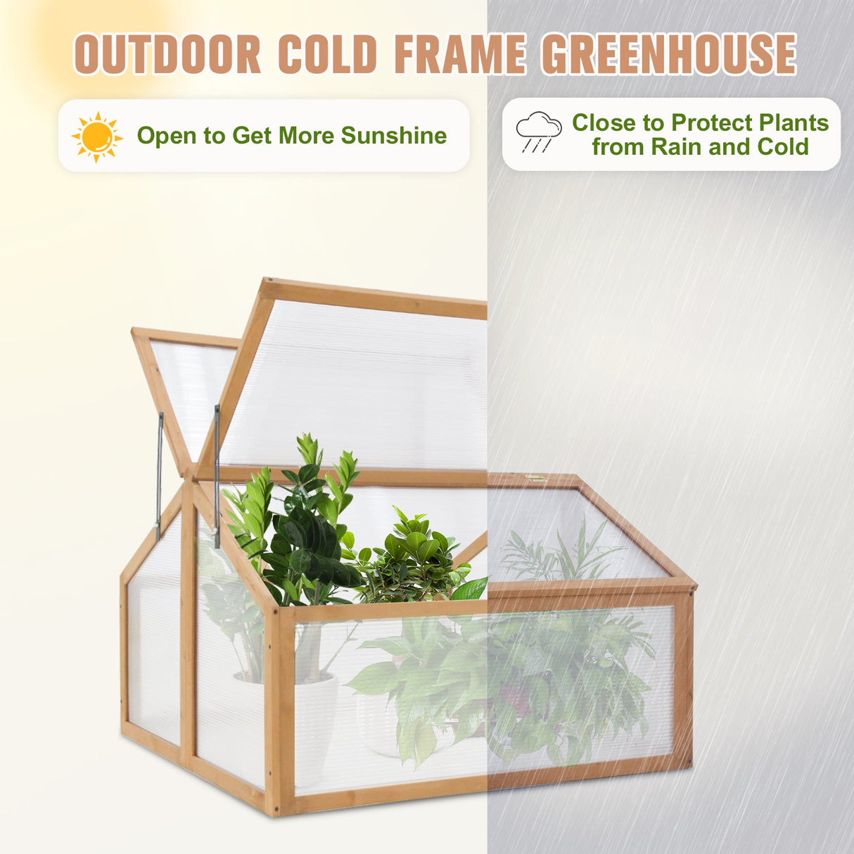 EAGLE PEAK Garden Cold Frame Greenhouse, Use on The Ground or on Raised Garden Beds, 35.4x31.5x23.2in, Wood Frame with PC Windows, Dual Vented Panel, Natural - Eagle Peak Canopy and Outdoor Products