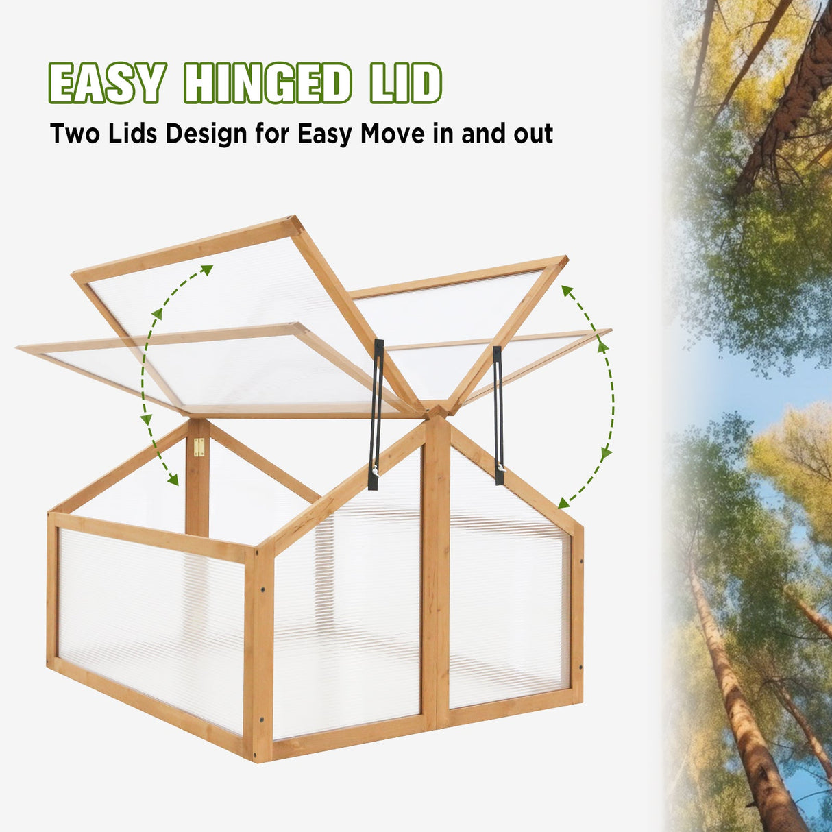 EAGLE PEAK Garden Cold Frame Greenhouse, Use on The Ground or on Raised Garden Beds, 35.4x31.5x23.2in, Wood Frame with PC Windows, Dual Vented Panel, Natural - Eagle Peak Canopy and Outdoor Products