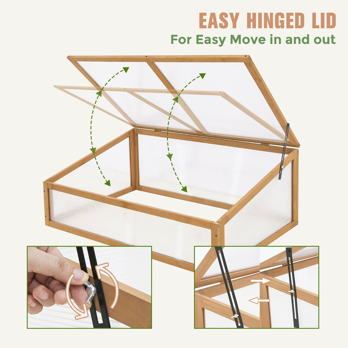 EAGLE PEAK Garden Cold Frame Greenhouse, Use on The Ground or on Raised Garden Beds, 39.4''x25.4''x15.9'', Wood Frame with PC Windows, Portable Wooden Greenhouse, Raised Flower Planter, Natural - Eagle Peak Canopy and Outdoor Products