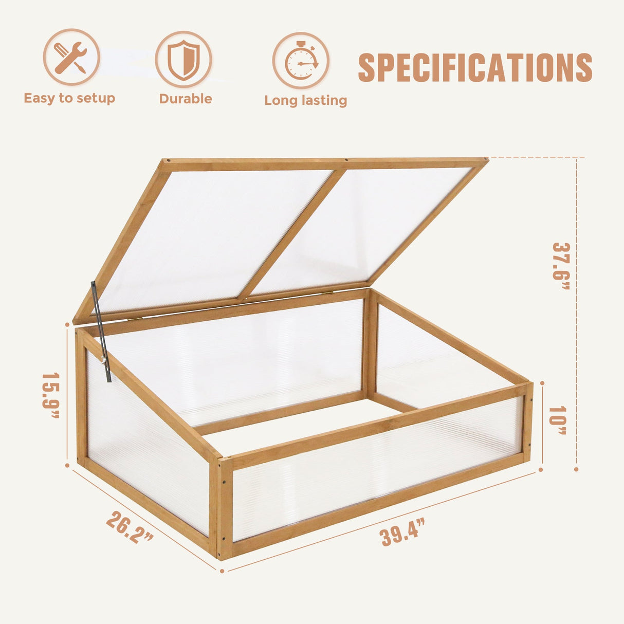 EAGLE PEAK Garden Cold Frame Greenhouse, Use on The Ground or on Raised Garden Beds, 39.4''x25.4''x15.9'', Wood Frame with PC Windows, Portable Wooden Greenhouse, Raised Flower Planter, Natural - Eagle Peak Canopy and Outdoor Products