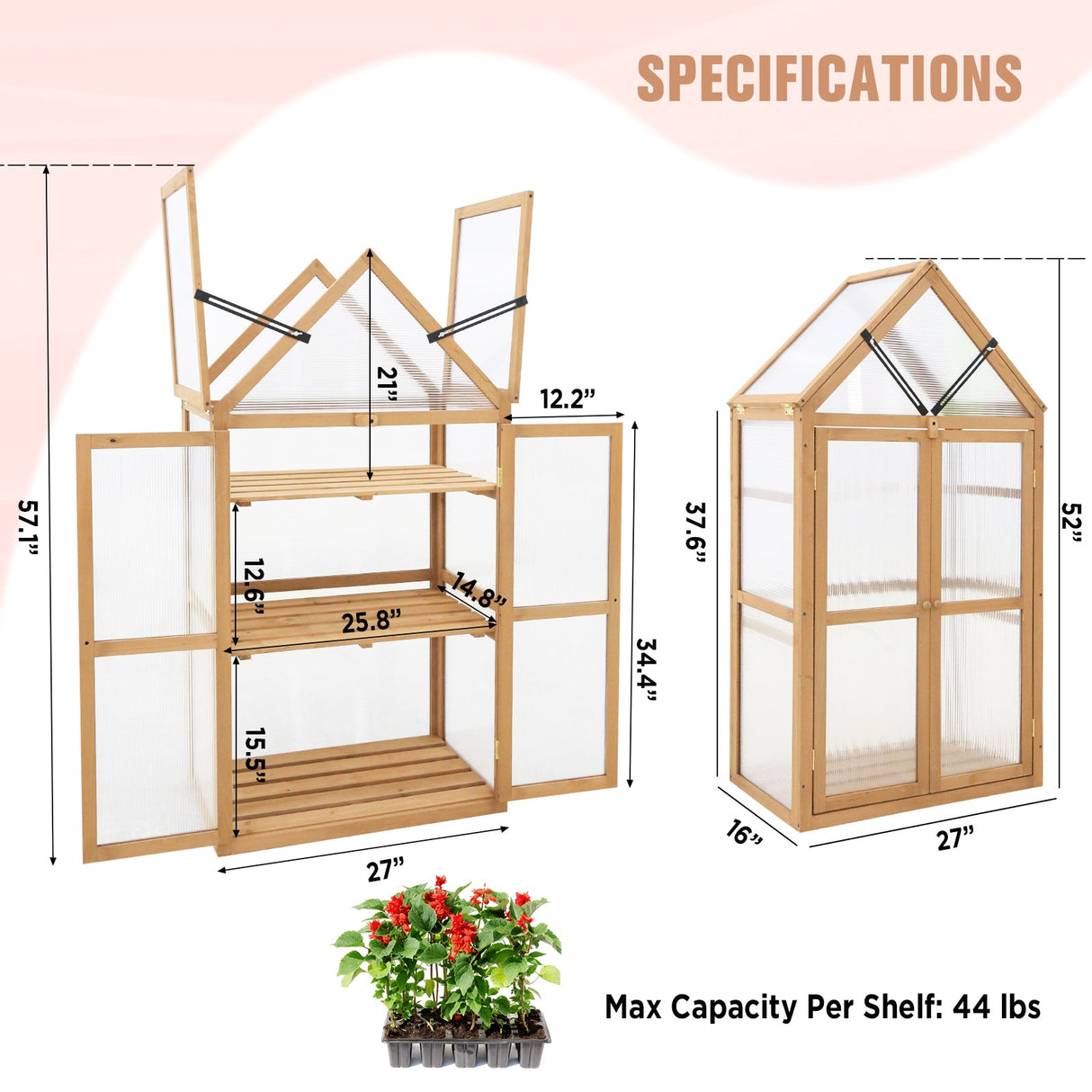 EAGLE PEAK Garden Cold Frame Greenhouse with Adjustable Shelf, 27x16x52in, Natural - Eagle Peak Canopy and Outdoor Products