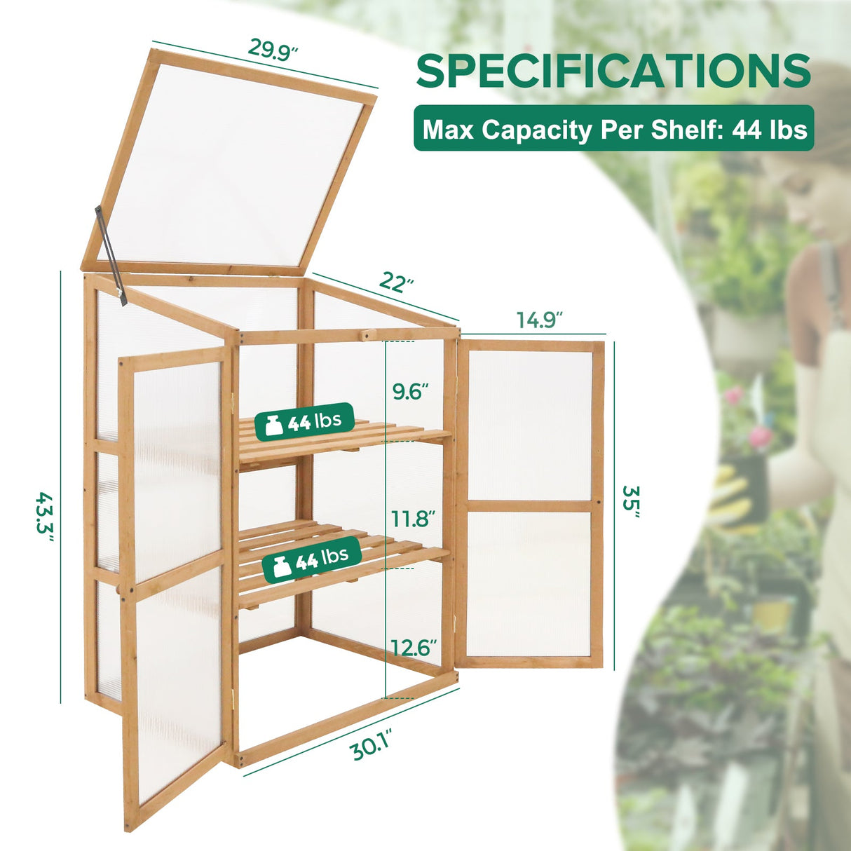 EAGLE PEAK Garden Cold Frame Greenhouse with Adjustable Shelves, 30.1x22.0x43.3in, Natural - Eagle Peak Canopy and Outdoor Products