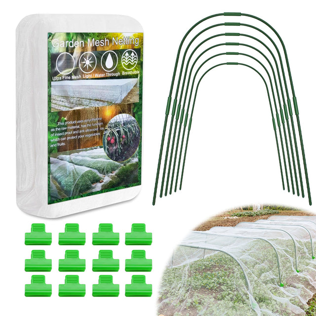 EAGLE PEAK Garden Netting Kit with 8 x 20 ft Mesh Plant Cover, 6 Packs of Garden Hoops, and 12 Clips, Birds Animals Barrier for Protection of Vegetables Crops Plants Fruits Greenhouse Row Cover - Eagle Peak Canopy and Outdoor Products