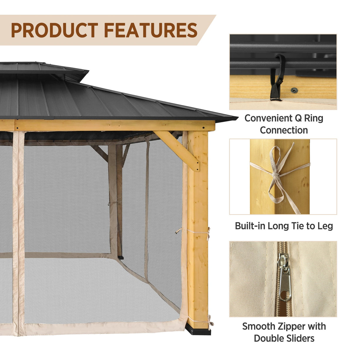 EAGLE PEAK Gazebo Replacement Mosquito Netting 10x12, 4 - Panel Screen Sidewalls with Zipper, Black - Eagle Peak Canopy and Outdoor Products