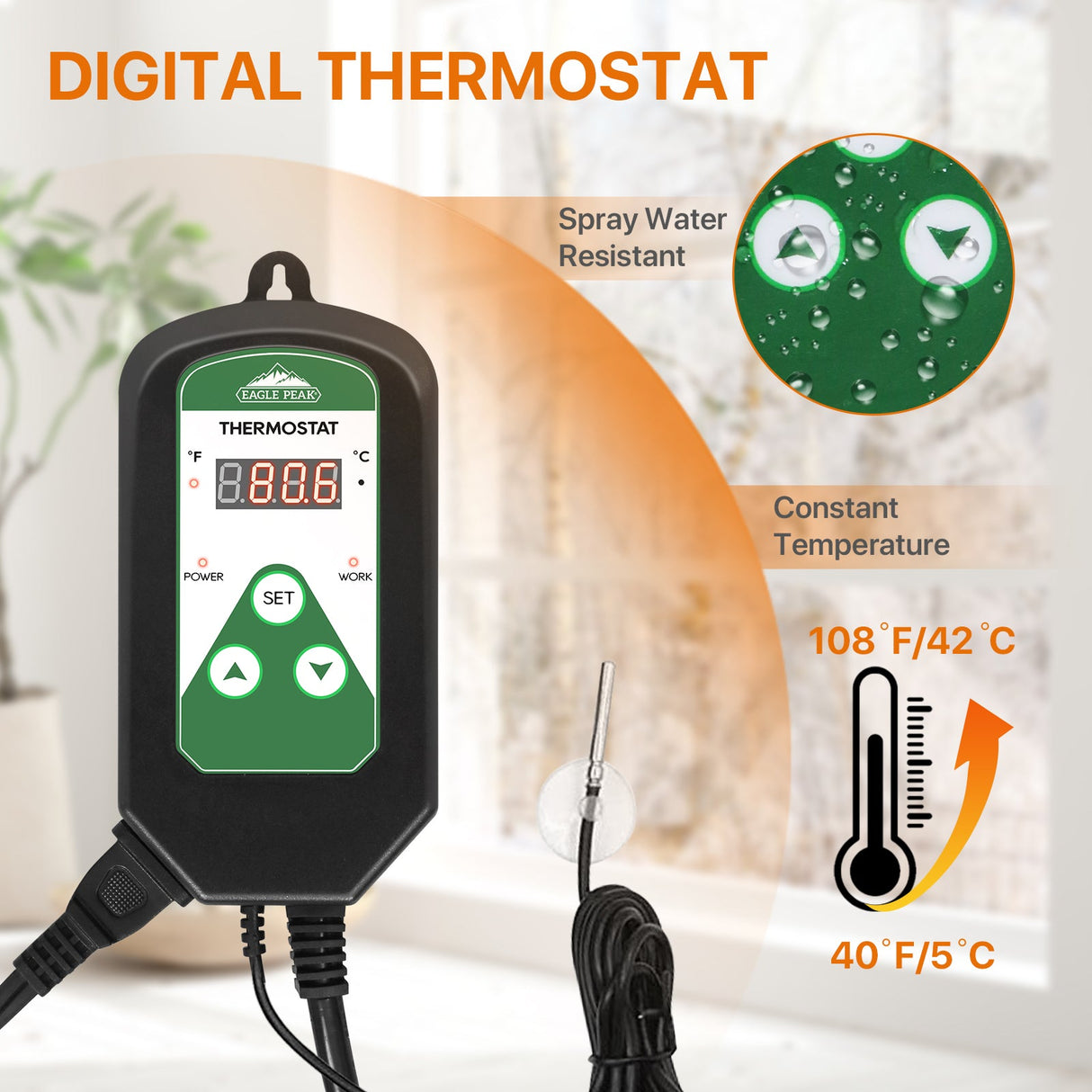 EAGLE PEAK Greenhouse Heater Fan with Digital Thermostat Controller for Greenhouse, Grow Tent, Garage, Spray Water Resistant IPX 4, Overheat Protection, Fast Heating, Black - Eagle Peak Canopy and Outdoor Products