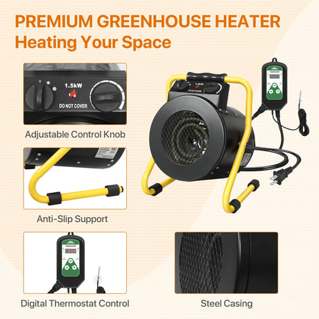 EAGLE PEAK Greenhouse Heater Fan with Digital Thermostat Controller for Greenhouse, Grow Tent, Garage, Spray Water Resistant IPX 4, Overheat Protection, Fast Heating, Black - Eagle Peak Canopy and Outdoor Products