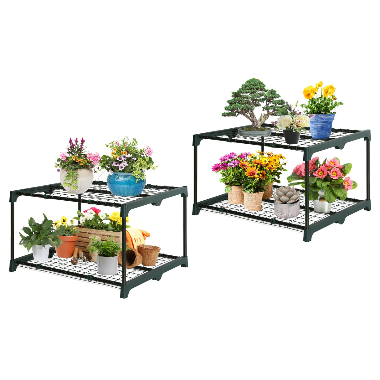 EAGLE PEAK Greenhouse Shelving Staging Double 2 Tier, Outdoor / Indoor Plant Shelves, 27" x 19" x 16", Green - Eagle Peak Canopy and Outdoor Products