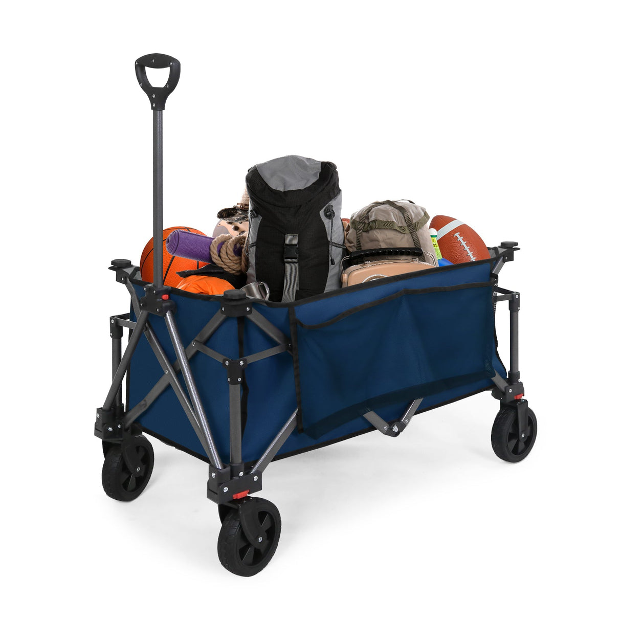 EAGLE PEAK Heavy - Duty Collapsible Folding Utility Wagon, All Terrain Garden Hand Cart with Large Size Pocket and Cup Holders for Sports, Beach, Camping, Garden, and Grocery, Black / Dark Blue - Eagle Peak Canopy and Outdoor Products