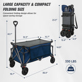 EAGLE PEAK Heavy - Duty Collapsible Folding Utility Wagon, All Terrain Garden Hand Cart with Large Size Pocket and Cup Holders for Sports, Beach, Camping, Garden, and Grocery, Black / Dark Blue - Eagle Peak Canopy and Outdoor Products