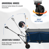 EAGLE PEAK Heavy - Duty Collapsible Folding Utility Wagon, All Terrain Garden Hand Cart with Large Size Pocket and Cup Holders for Sports, Beach, Camping, Garden, and Grocery, Black / Dark Blue - Eagle Peak Canopy and Outdoor Products