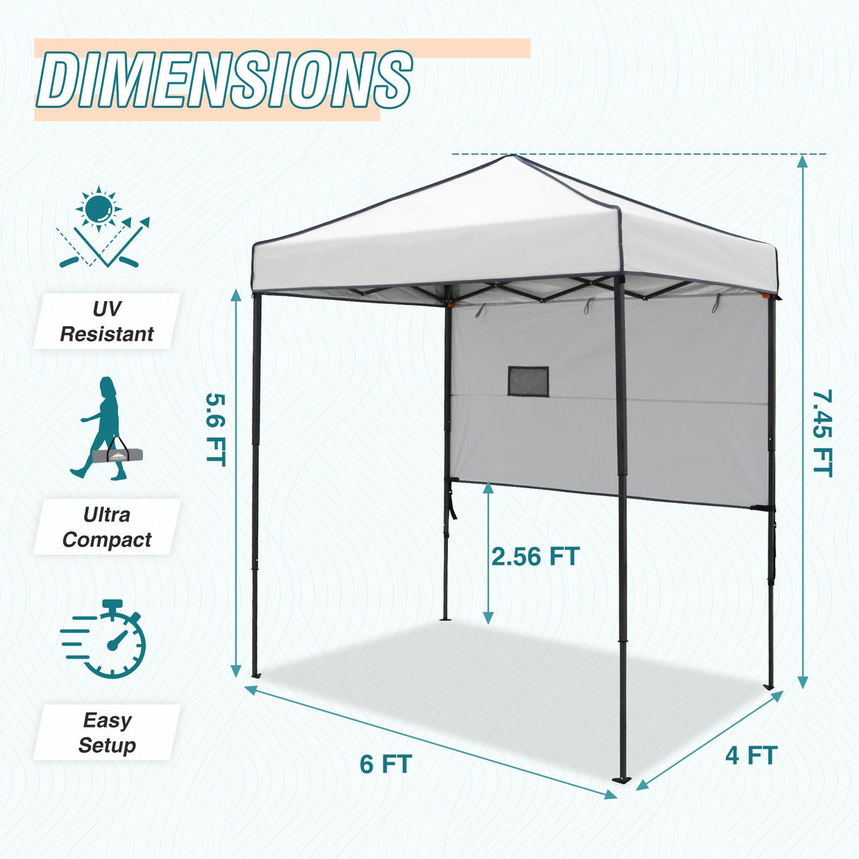 EAGLE PEAK Instant Pop Up Canopy with Adjustable Sun Wall 6x4 ft, Straight Lightweight Compact Portable Tent with Carry Bag - Eagle Peak Canopy and Outdoor Products