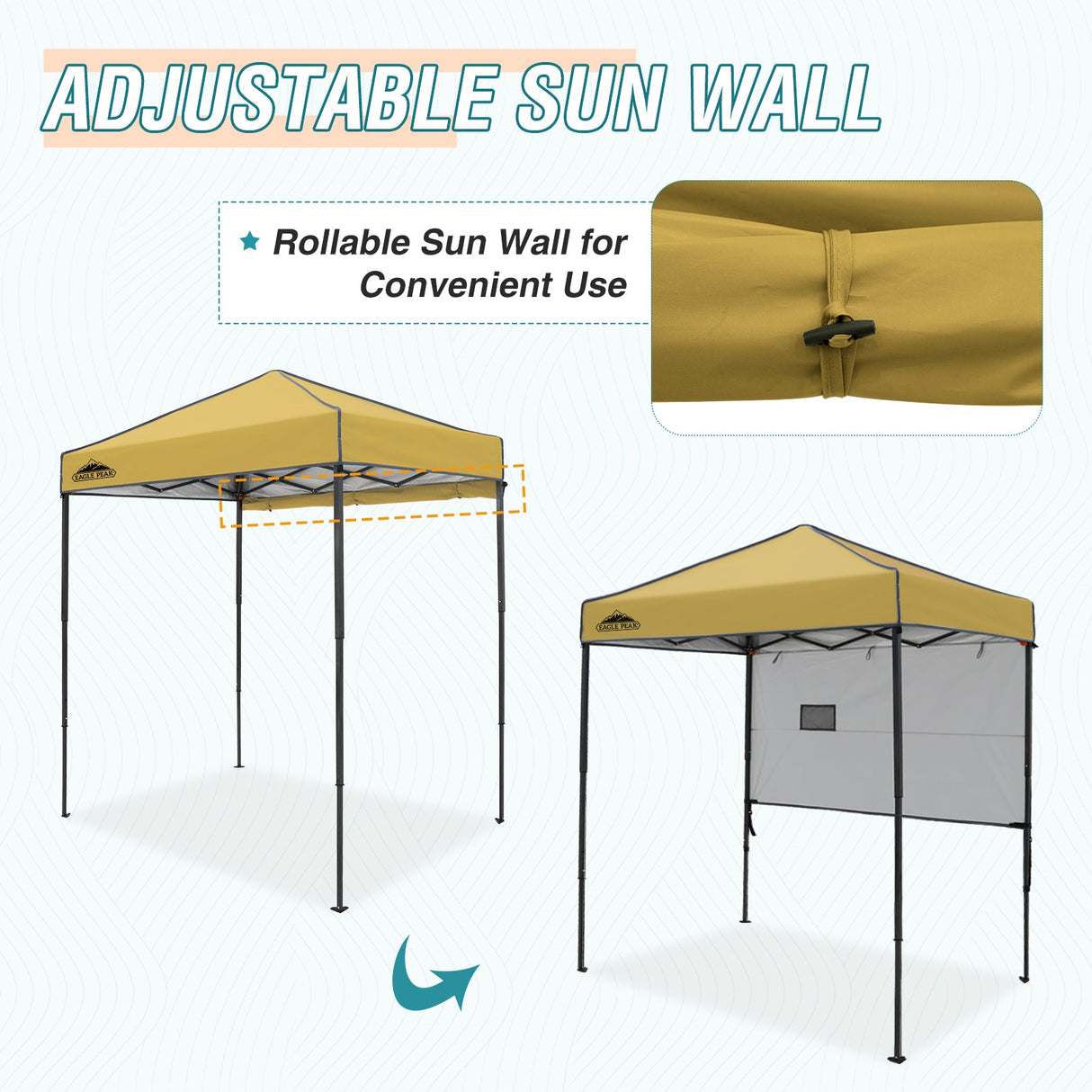 EAGLE PEAK Instant Pop Up Canopy with Adjustable Sun Wall 6x4 ft, Straight Lightweight Compact Portable Tent with Carry Bag - Eagle Peak Canopy and Outdoor Products