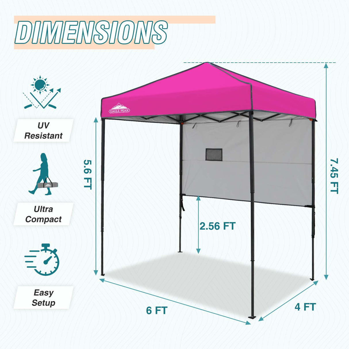 EAGLE PEAK Instant Pop Up Canopy with Adjustable Sun Wall 6x4 ft, Straight Lightweight Compact Portable Tent with Carry Bag - Eagle Peak Canopy and Outdoor Products