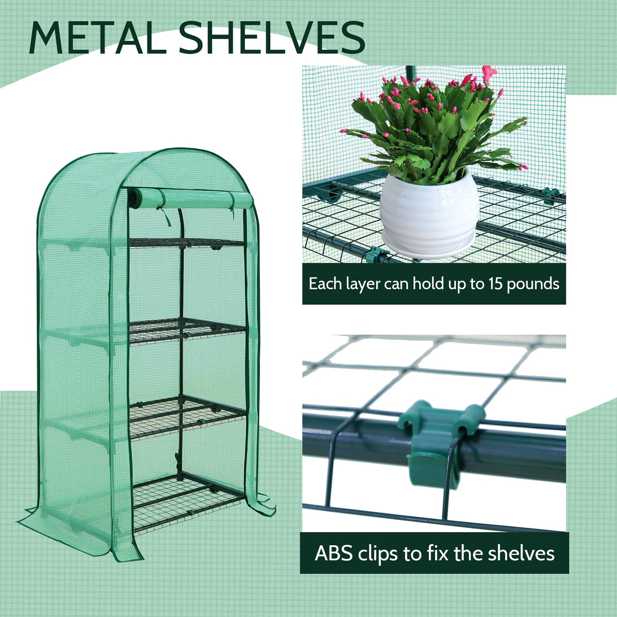 EAGLE PEAK Mini 3 Tier Greenhouse with Wire Shelves,31.5”x17.7”x63.0” - Eagle Peak Canopy and Outdoor Products