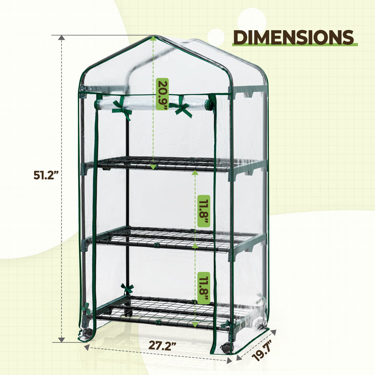 EAGLE PEAK Mini Greenhouse with Wire Shelves,3 Tier, with Wheels, 27"x19"x51" - Eagle Peak Canopy and Outdoor Products