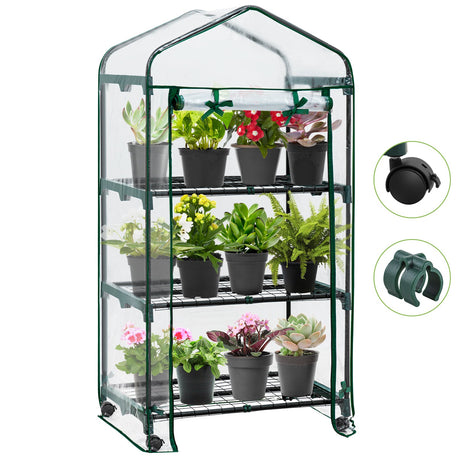 EAGLE PEAK Mini Greenhouse with Wire Shelves,3 Tier, with Wheels, 27"x19"x51" - Eagle Peak Canopy and Outdoor Products