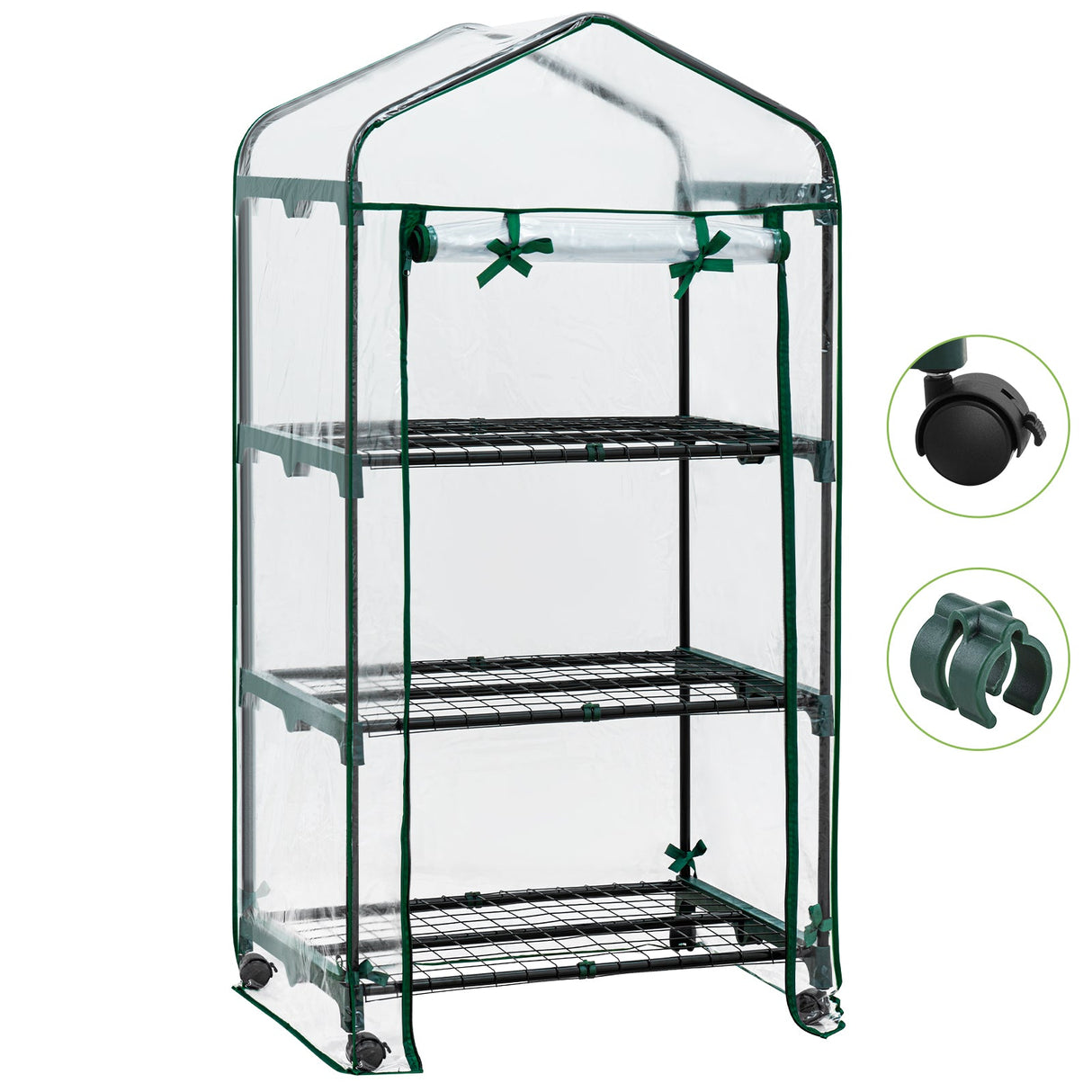 EAGLE PEAK Mini Greenhouse with Wire Shelves,3 Tier, with Wheels, 27"x19"x51" - Eagle Peak Canopy and Outdoor Products