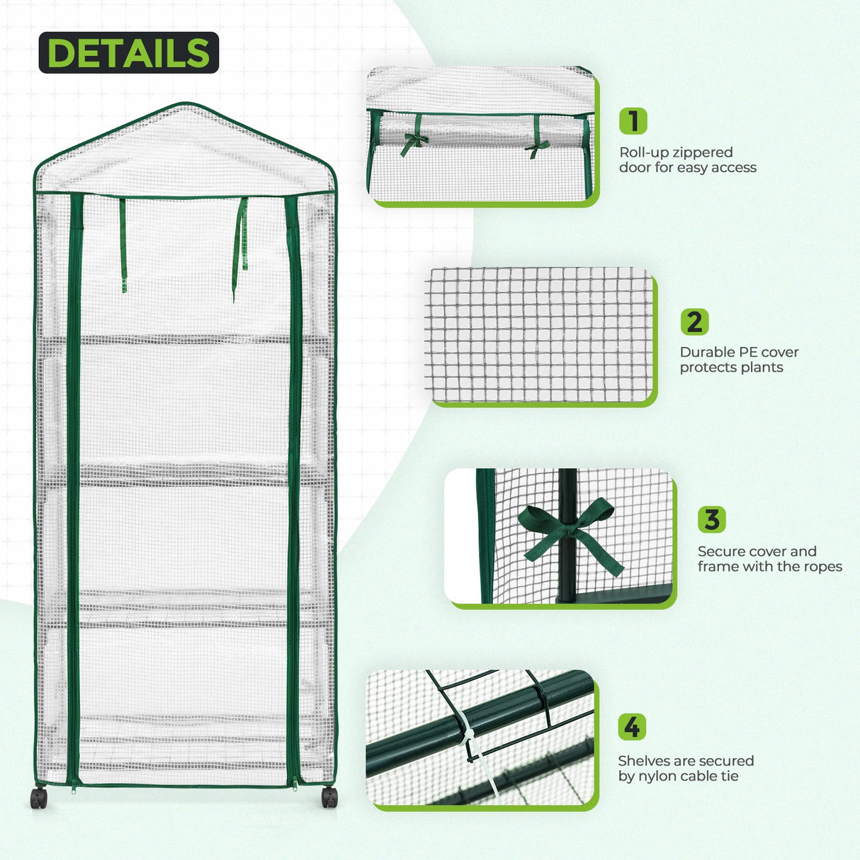 EAGLE PEAK Mini Greenhouse with Wire Shelves,4 Tier, with Wheels - Eagle Peak Canopy and Outdoor Products