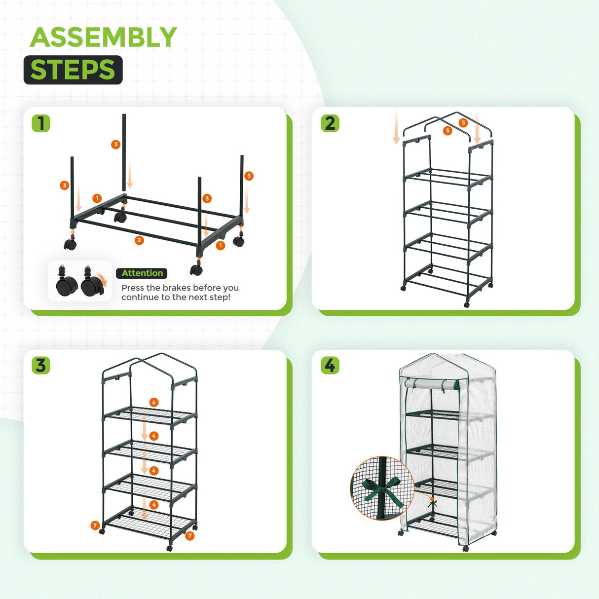 EAGLE PEAK Mini Greenhouse with Wire Shelves,4 Tier, with Wheels - Eagle Peak Canopy and Outdoor Products