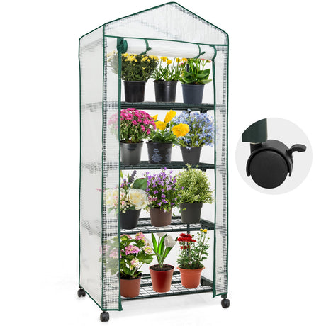 EAGLE PEAK Mini Greenhouse with Wire Shelves,4 Tier, with Wheels - Eagle Peak Canopy and Outdoor Products