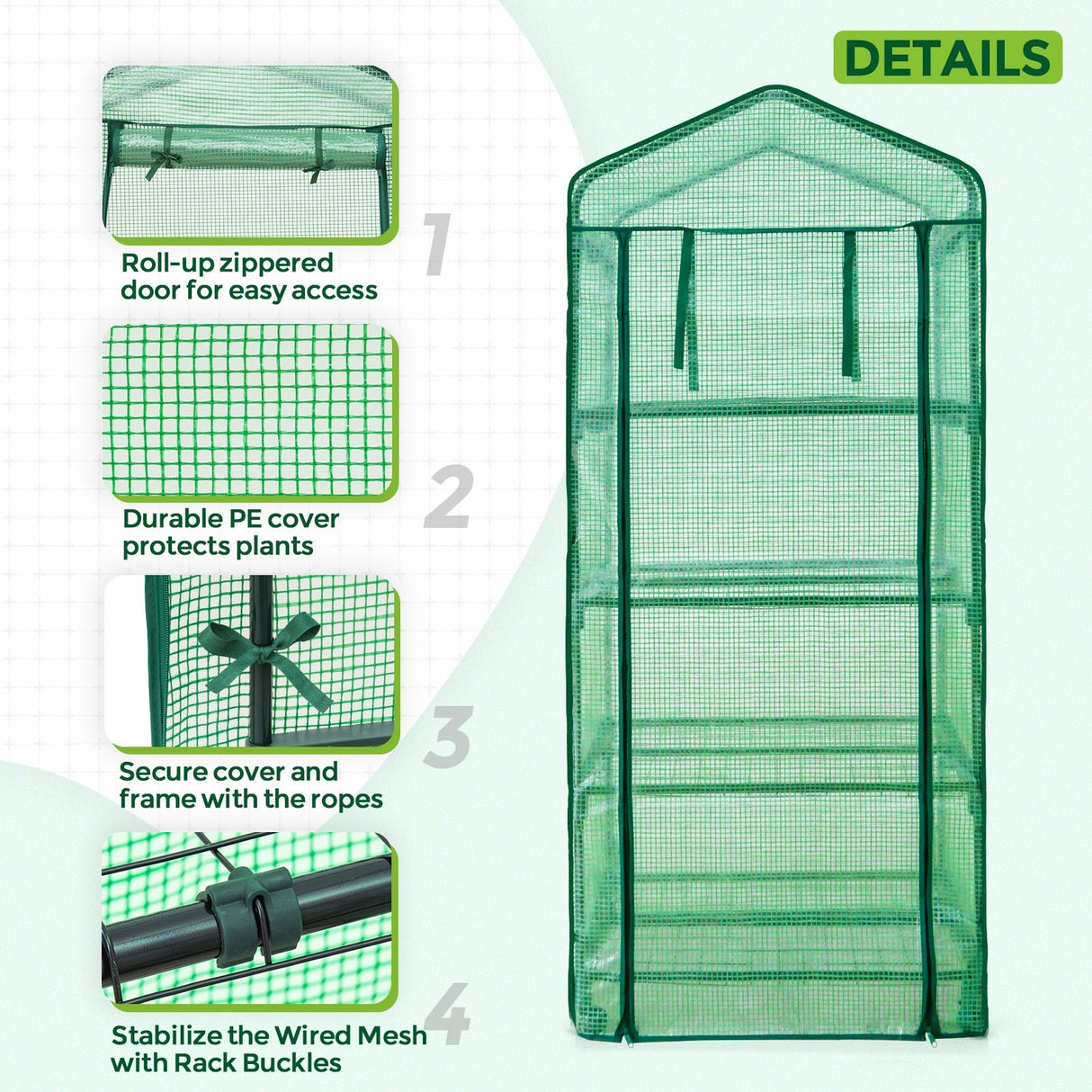 EAGLE PEAK Mini Greenhouse with Wire Shelves,4 Tier, with Wheels - Eagle Peak Canopy and Outdoor Products