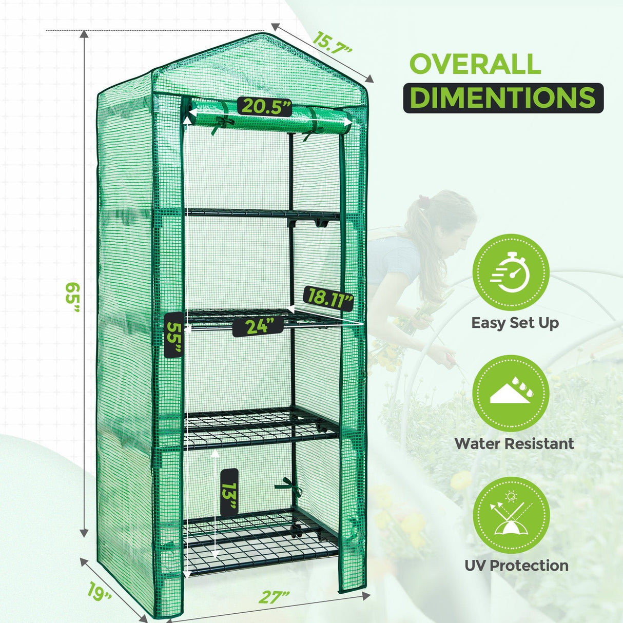 EAGLE PEAK Mini Greenhouse with Wire Shelves,4 Tier, with Wheels - Eagle Peak Canopy and Outdoor Products