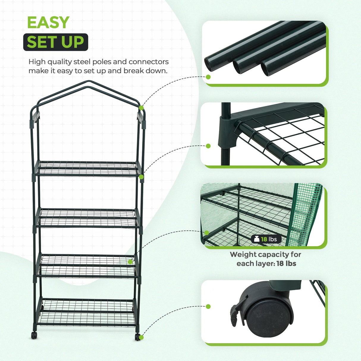 EAGLE PEAK Mini Greenhouse with Wire Shelves,4 Tier, with Wheels - Eagle Peak Canopy and Outdoor Products