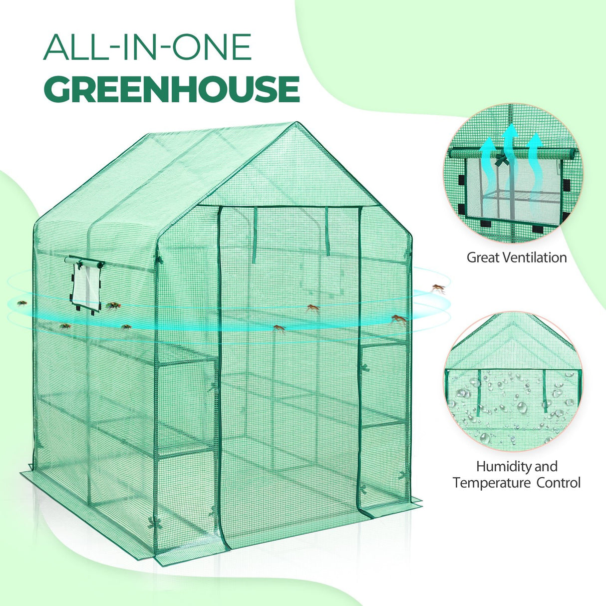 EAGLE PEAK Mini Walk - in Greenhouse 57'' x 57'' x 77'' , Green - Eagle Peak Canopy and Outdoor Products