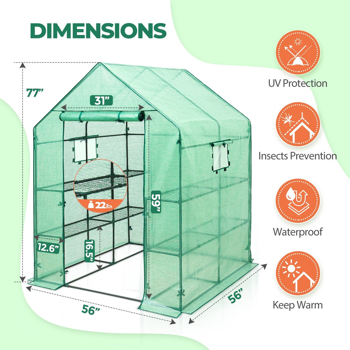 EAGLE PEAK Mini Walk - in Greenhouse 57'' x 57'' x 77'' , Green - Eagle Peak Canopy and Outdoor Products