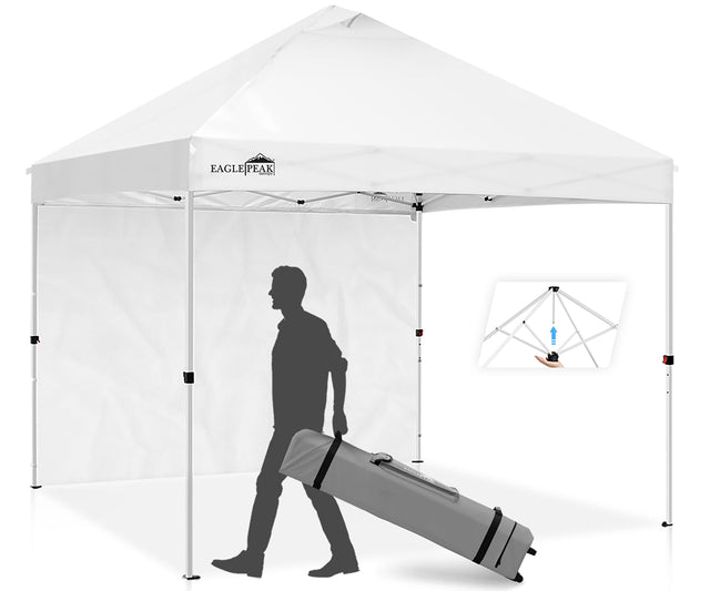 EAGLE PEAK MP100 10x10 Professional Commercial Pop Up Canopy Tent Instant MarketPlace Outdoor Canopy Easy Set - up Folding Shelter w/Zipper Attach Sunwall and 100 Sq Ft of Shade (White) - Eagle Peak Canopy and Outdoor Products