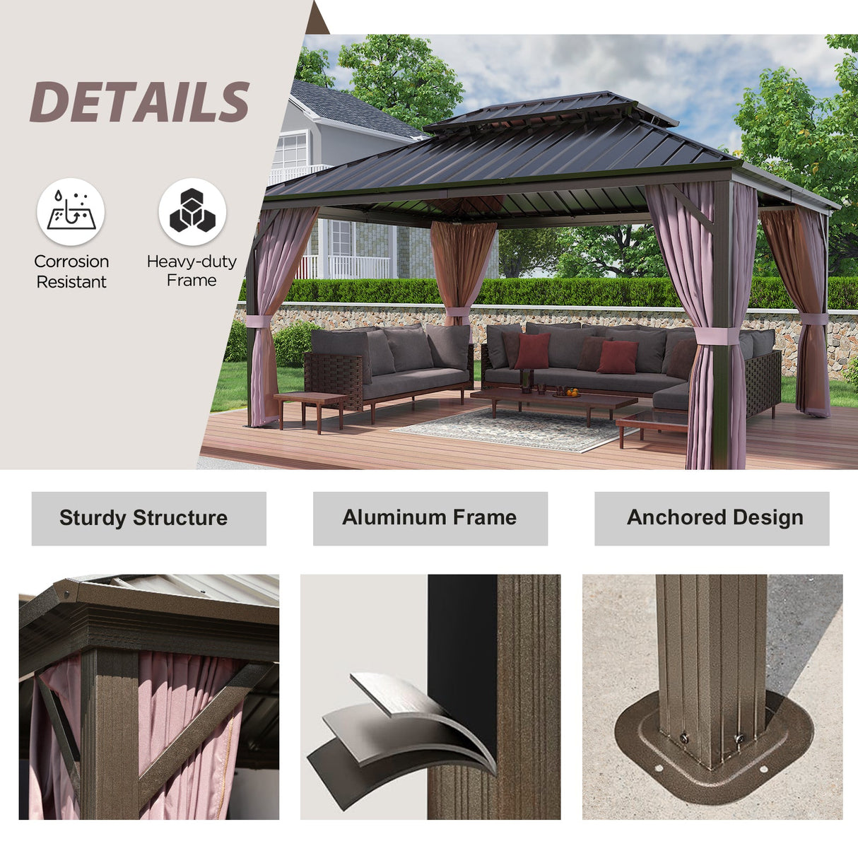 EAGLE PEAK Outdoor Aluminum Frame Galvanized Double Roof Gazebo, Includes Netting and Curtains - Eagle Peak Canopy and Outdoor Products