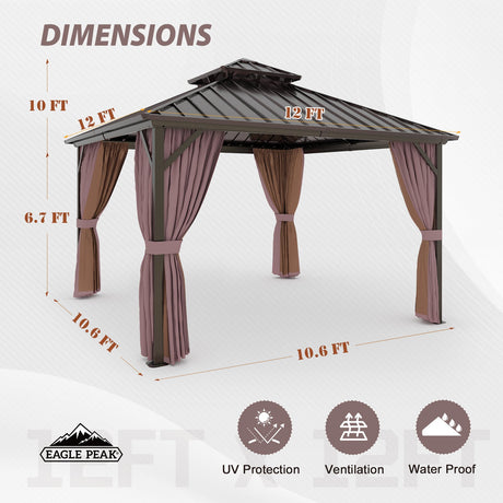 EAGLE PEAK Outdoor Aluminum Frame Galvanized Double Roof Gazebo, Includes Netting and Curtains - Eagle Peak Canopy and Outdoor Products