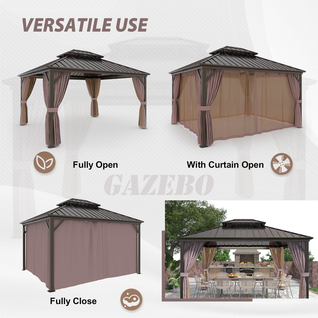 EAGLE PEAK Outdoor Aluminum Frame Galvanized Double Roof Gazebo, Includes Netting and Curtains - Eagle Peak Canopy and Outdoor Products