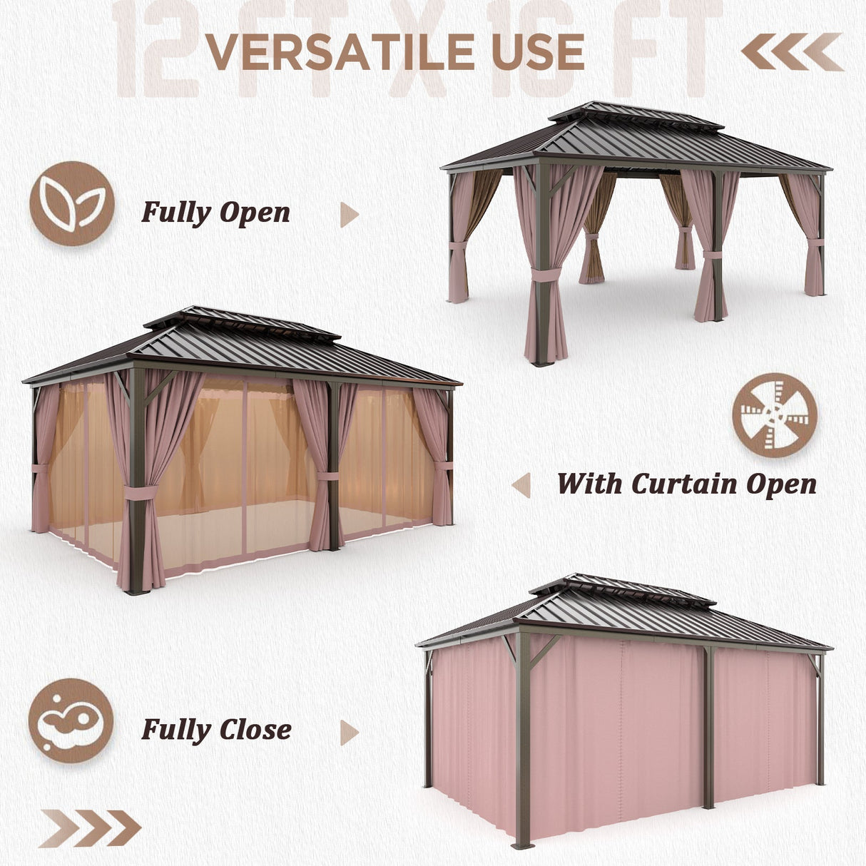 EAGLE PEAK Outdoor Aluminum Frame Galvanized Double Roof Gazebo, Includes Netting and Curtains - Eagle Peak Canopy and Outdoor Products