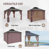 EAGLE PEAK Outdoor Aluminum Frame Galvanized Double Roof Gazebo, Includes Netting and Curtains - Eagle Peak Canopy and Outdoor Products