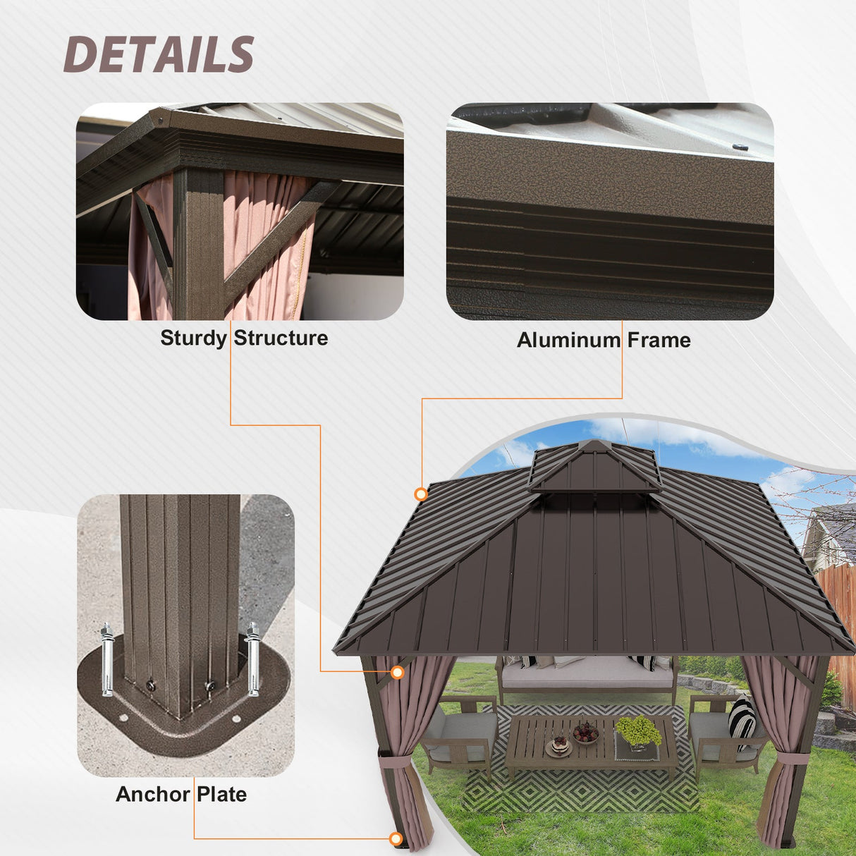 EAGLE PEAK Outdoor Aluminum Frame Galvanized Double Roof Gazebo, Includes Netting and Curtains - Eagle Peak Canopy and Outdoor Products