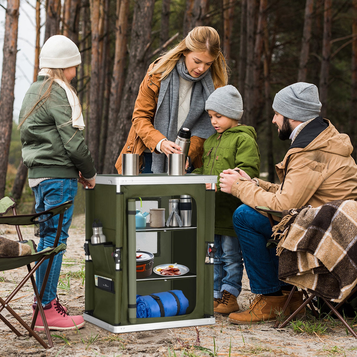 EAGLE PEAK Outdoor Camping Pop Up Folding Table with Large 3 - Tier Storage Organizer and Side Pockets - Eagle Peak Canopy and Outdoor Products