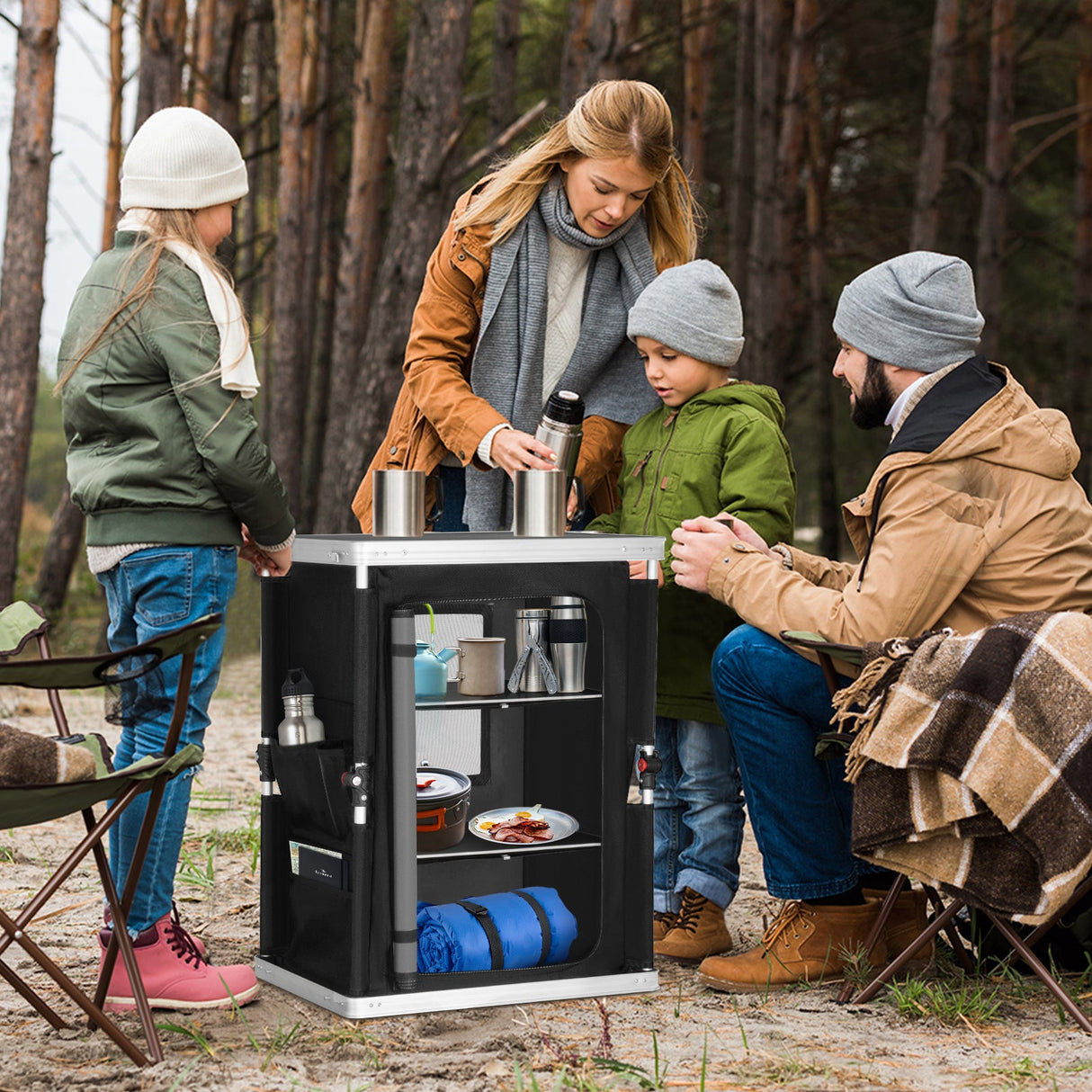 EAGLE PEAK Outdoor Camping Pop Up Folding Table with Large 3 - Tier Storage Organizer and Side Pockets - Eagle Peak Canopy and Outdoor Products