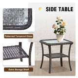 EAGLE PEAK Outdoor Wicker Side Table with Lower Storage, Rattan End Table Coffee Table with Tempered Glass Top, Gray - Eagle Peak Canopy and Outdoor Products