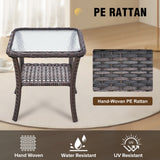 EAGLE PEAK Outdoor Wicker Side Table with Lower Storage, Rattan End Table Coffee Table with Tempered Glass Top, Gray - Eagle Peak Canopy and Outdoor Products