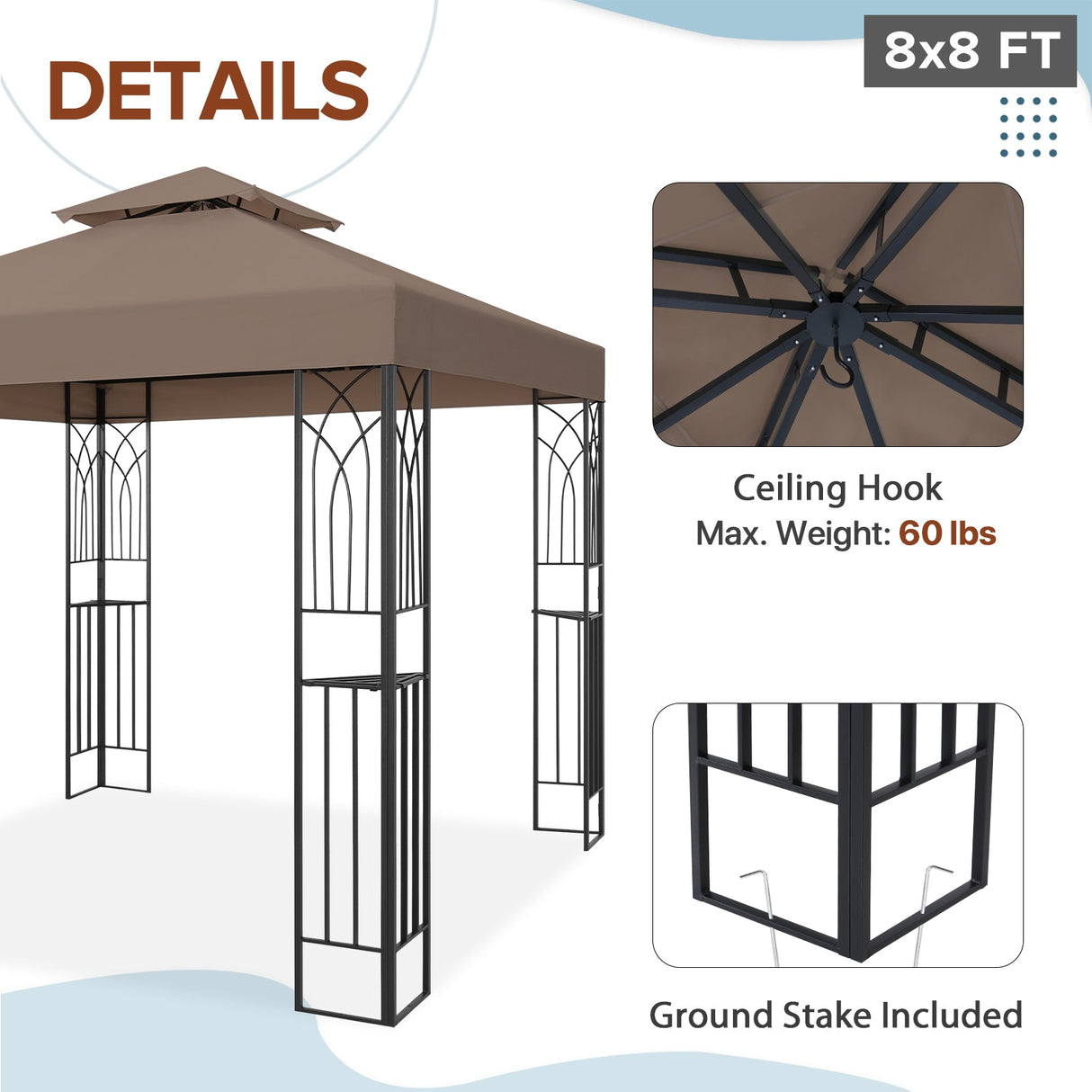 EAGLE PEAK Patio Gazebo 8x8 with Corner Shelves - Eagle Peak Canopy and Outdoor Products