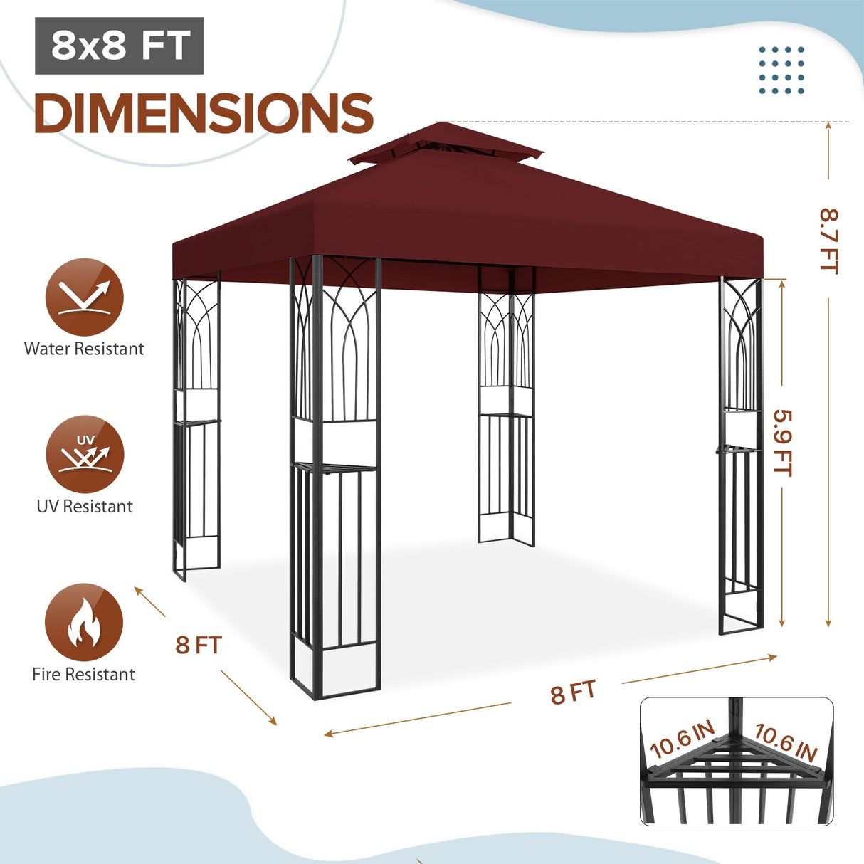 EAGLE PEAK Patio Gazebo 8x8 with Corner Shelves - Eagle Peak Canopy and Outdoor Products