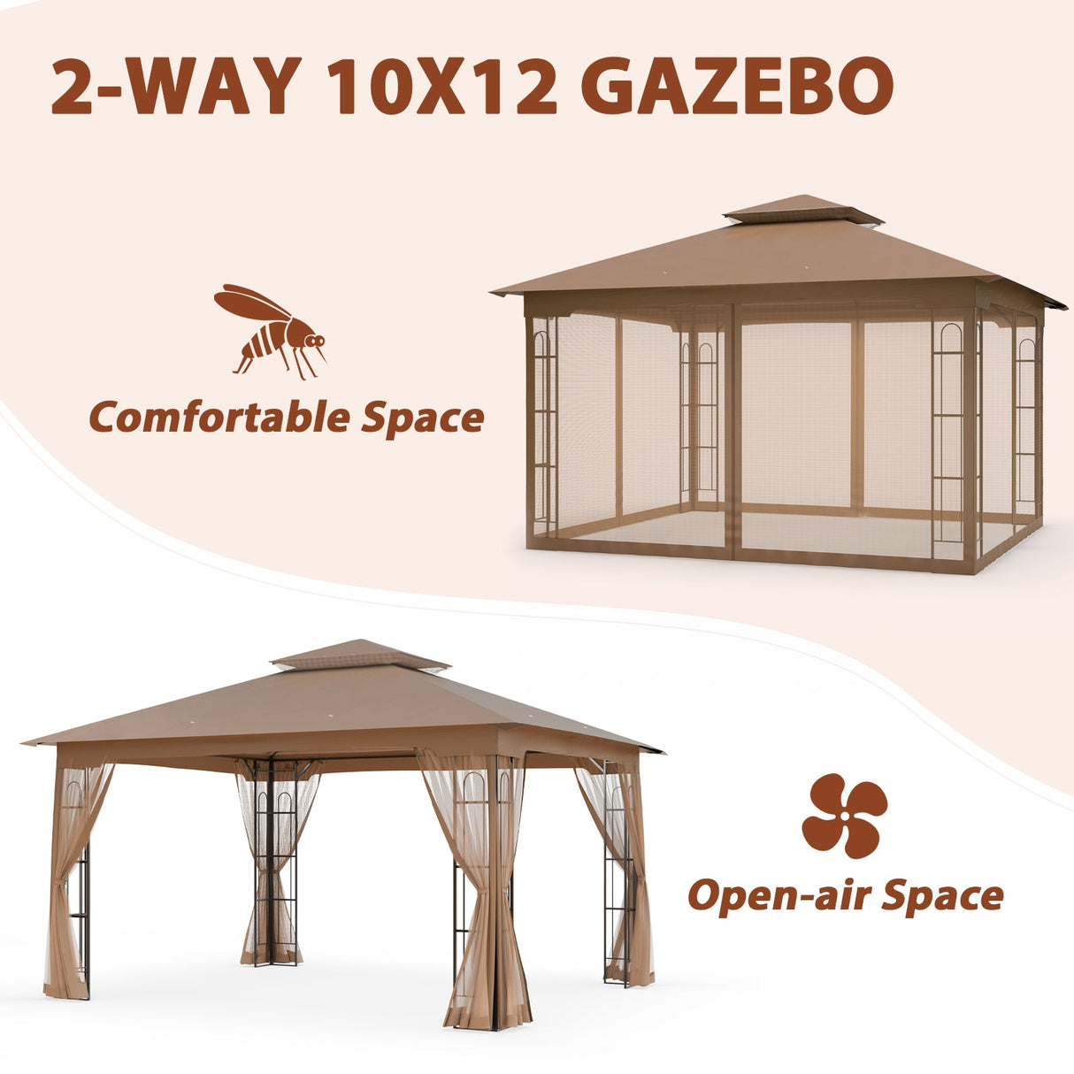 EAGLE PEAK Patio Soft Top Gazebo with Mosquito Netting 13x11 at Top, 12x10 Footprint - Eagle Peak Canopy and Outdoor Products