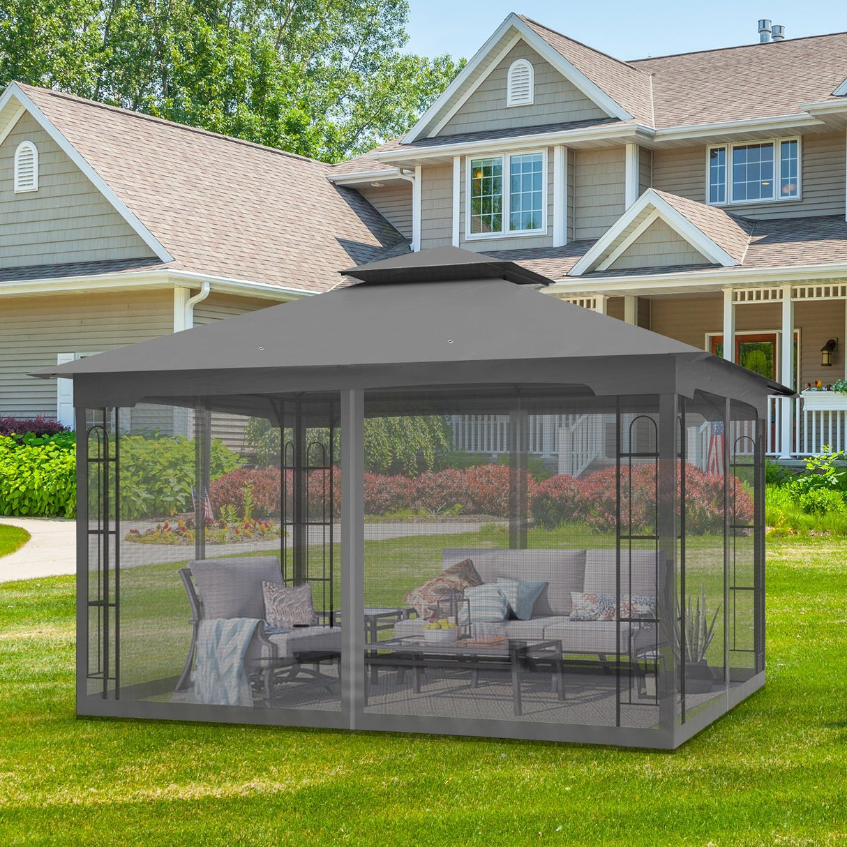 EAGLE PEAK Patio Soft Top Gazebo with Mosquito Netting 13x11 at Top, 12x10 Footprint - Eagle Peak Canopy and Outdoor Products