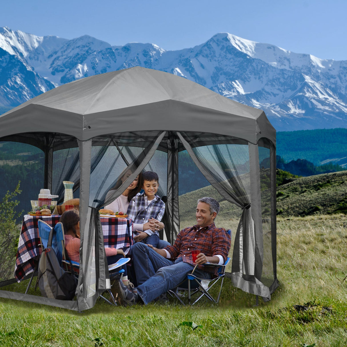 EAGLE PEAK Pop - Up Camping 6 Sided (6x6x6) Gazebo w/ Mosquito Netting Easy Center Push Canopy Shelter Instant Setup Outdoor Screen Ten - Eagle Peak Canopy and Outdoor Products