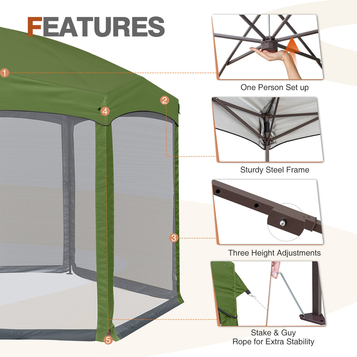 EAGLE PEAK Pop - Up Camping 6 Sided (6x6x6) Gazebo w/ Mosquito Netting Easy Center Push Canopy Shelter Instant Setup Outdoor Screen Ten - Eagle Peak Canopy and Outdoor Products