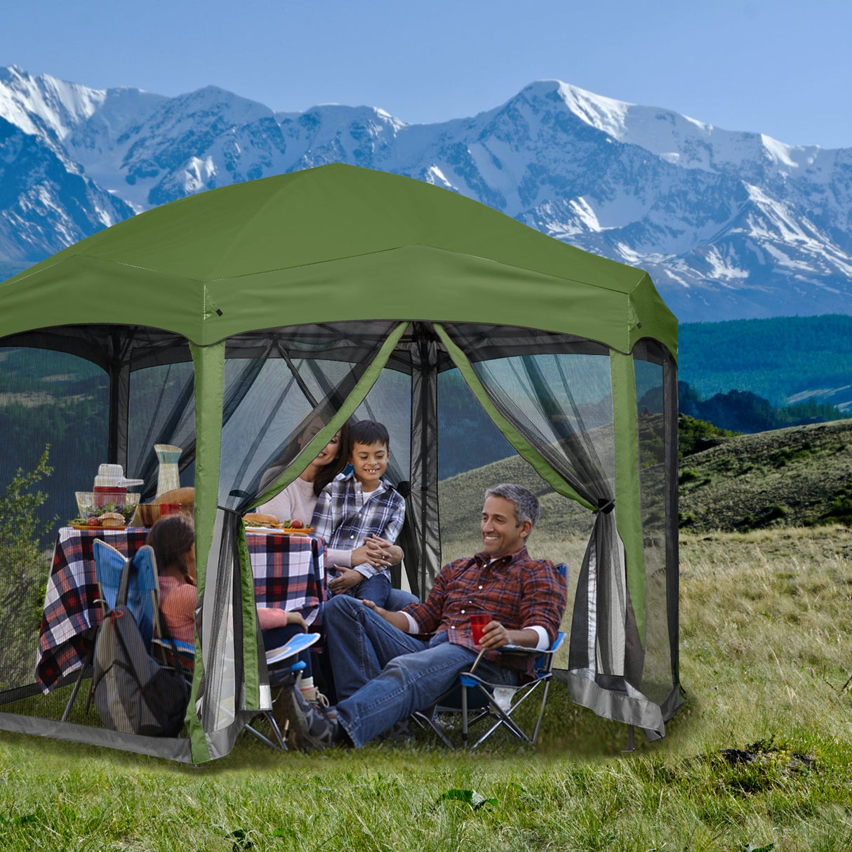 EAGLE PEAK Pop - Up Camping 6 Sided (6x6x6) Gazebo w/ Mosquito Netting Easy Center Push Canopy Shelter Instant Setup Outdoor Screen Ten - Eagle Peak Canopy and Outdoor Products